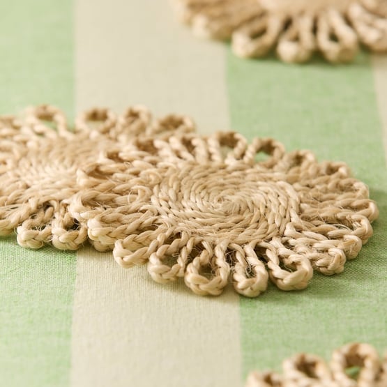 Flower Jute Natural Plain Round Coasters Pack of 4