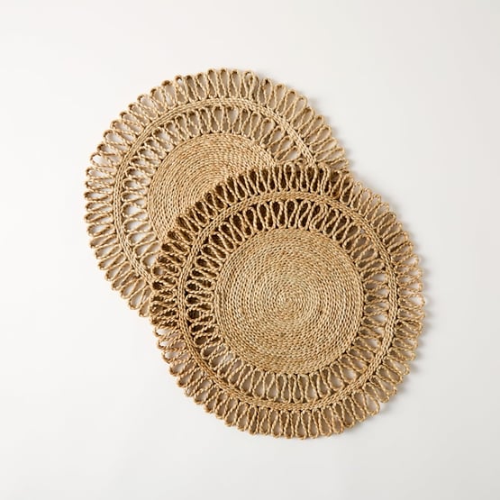 Flower Jute Natural Plain Round Placemats Pack of 2