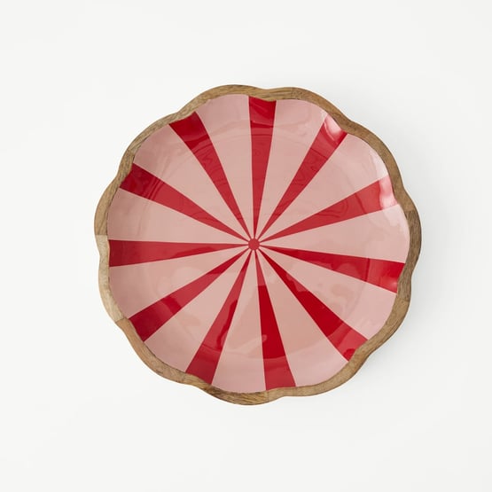 Christmas Red & Pink Mango Wood Scalloped Platter