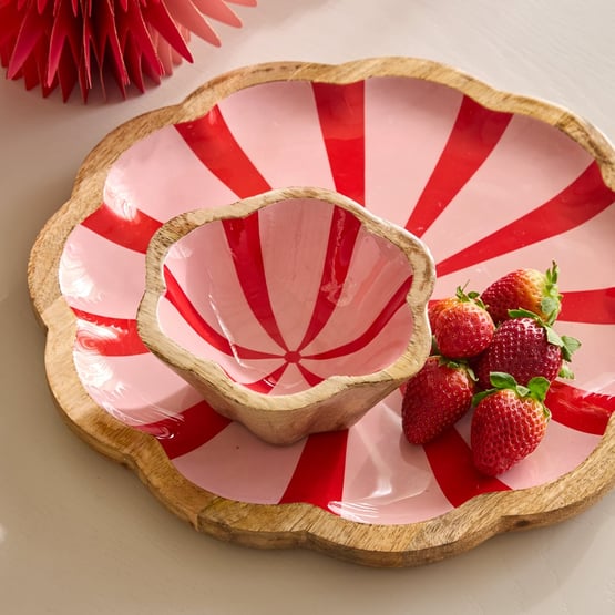 Christmas Red & Pink Mango Wood Small Bowl