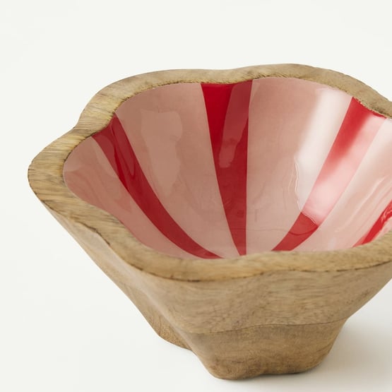 Christmas Red & Pink Mango Wood Small Bowl