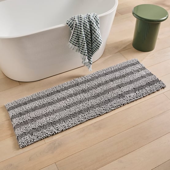 Microplush Grey Marle Stripe Bobble Bath Runner
