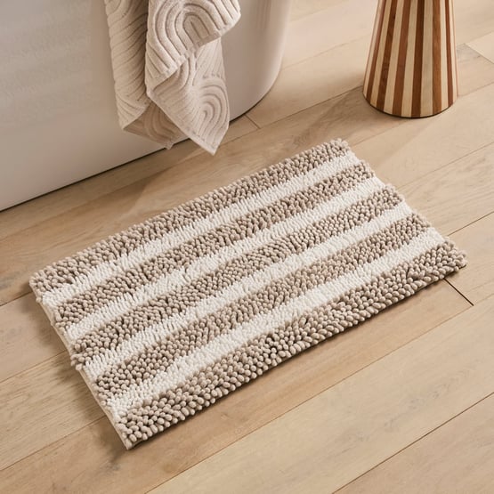 Microplush Stone Marle Stripe Bobble Bath Mat