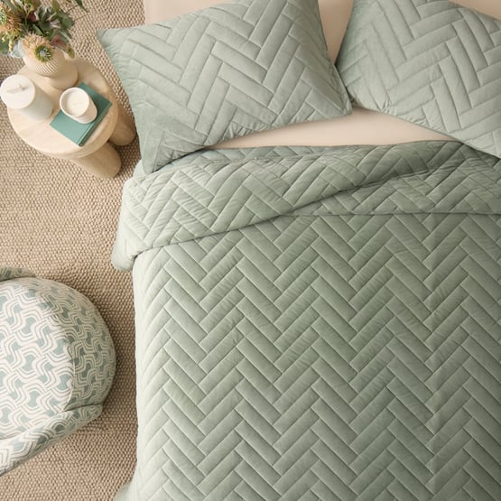 Carlo Sage Velvet Quilted Coverlet Set