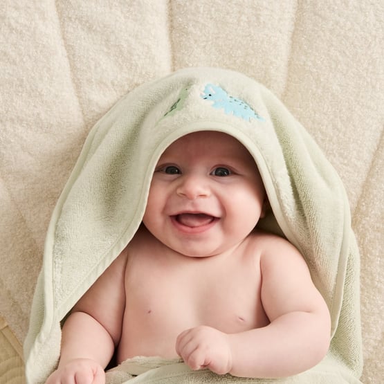 Australian Cotton Soft Sage Dino Hooded Towel