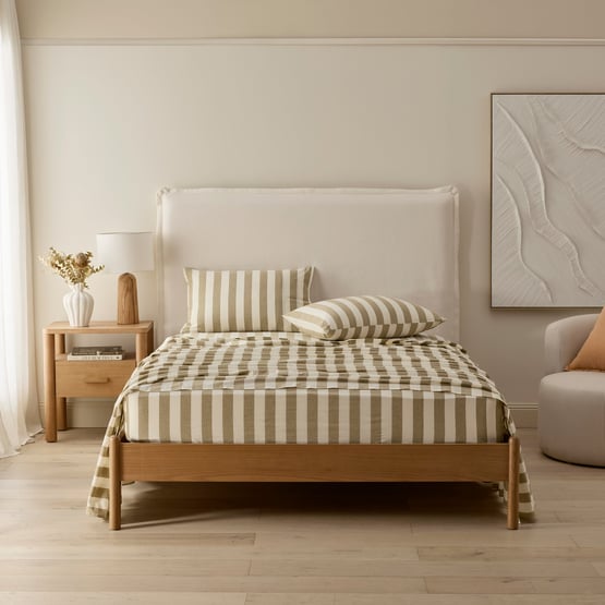 Stonewashed Cotton Olive & Coconut Stripe Sheet Separates