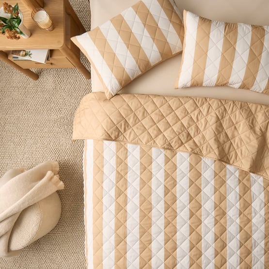 Catani Natural Stripe Quilted Coverlet Set