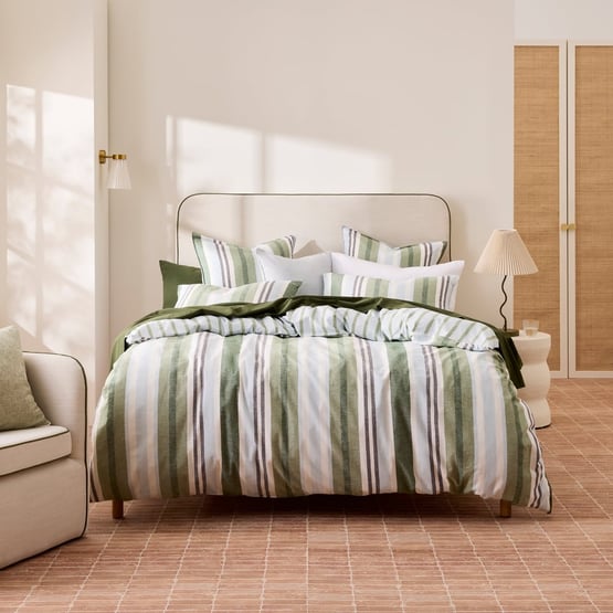 Pedro Green Stripe Cotton Linen Quilt Cover Set + Separates