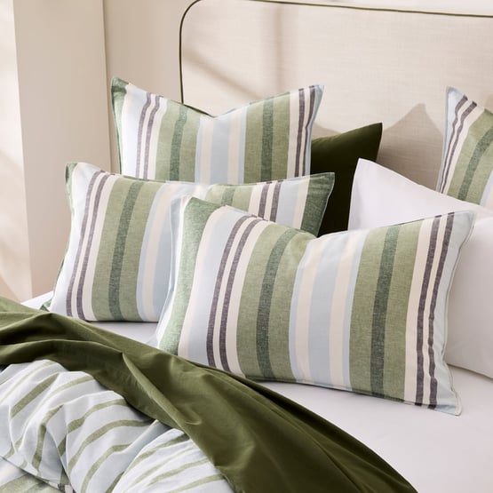 Pedro Green Stripe Cotton Linen Quilt Cover Set + Separates