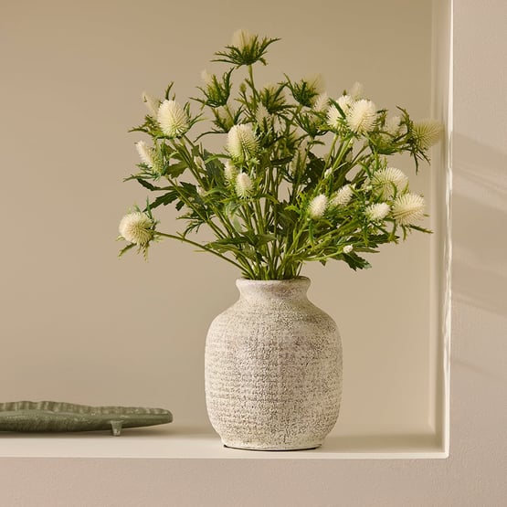 White Native Flowers in Ceramic Vase