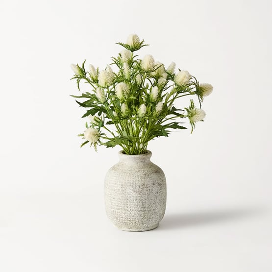 White Native Flowers in Ceramic Vase