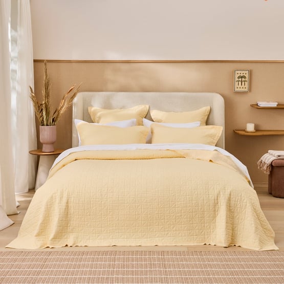 Vintage Washed Linen Lemon Quilted Coverlet Separates