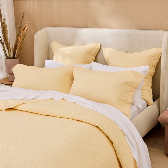 Vintage Washed Linen Lemon Quilted Coverlet Separates