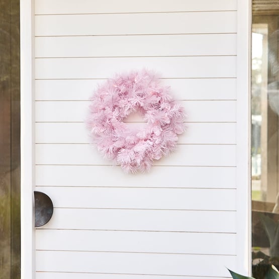 Whimsical Pink Pine Small LED Wreath