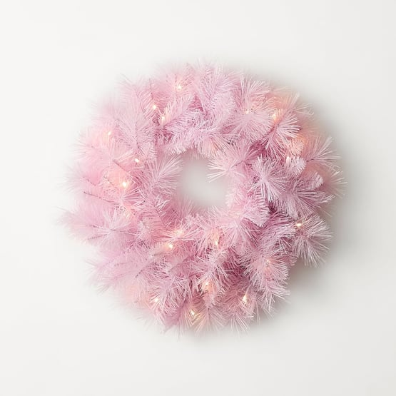 Whimsical Pink Pine Small LED Wreath