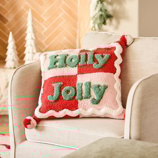 Festive Holly Jolly Text Cushion
