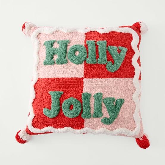 Festive Holly Jolly Text Cushion