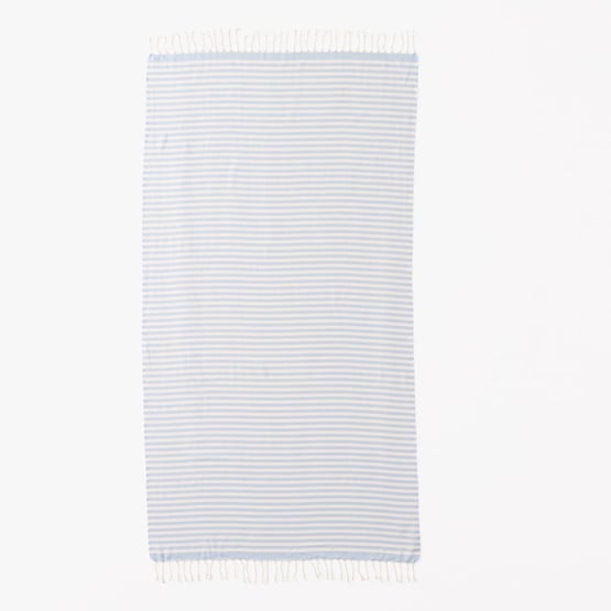 European Blue Stripe Turkish Peshtemal Beach Towel