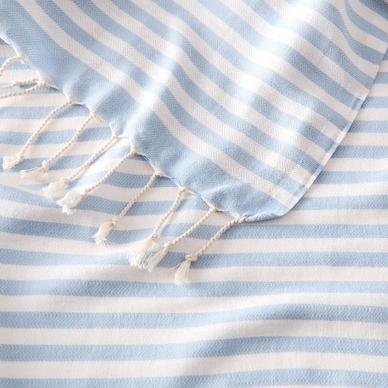 European Blue Stripe Turkish Peshtemal Beach Towel
