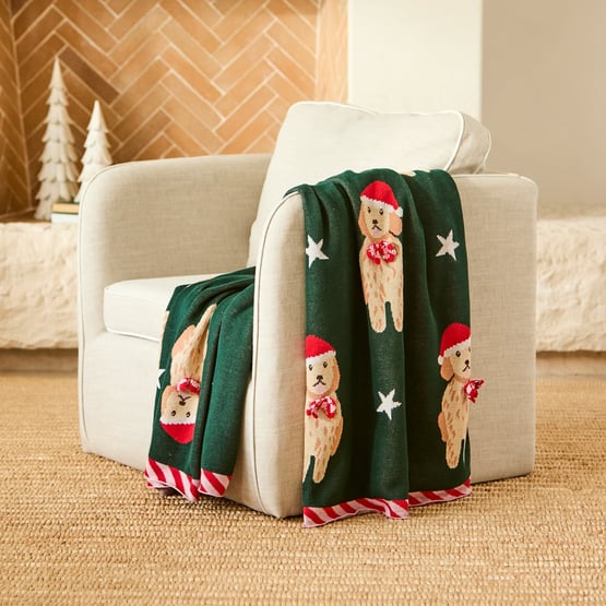 Festive Bow Tie Cavoodles Knitted Throw