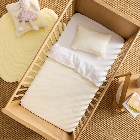 Brodie White & Lemon Broderie Cot Quilt Cover Set
