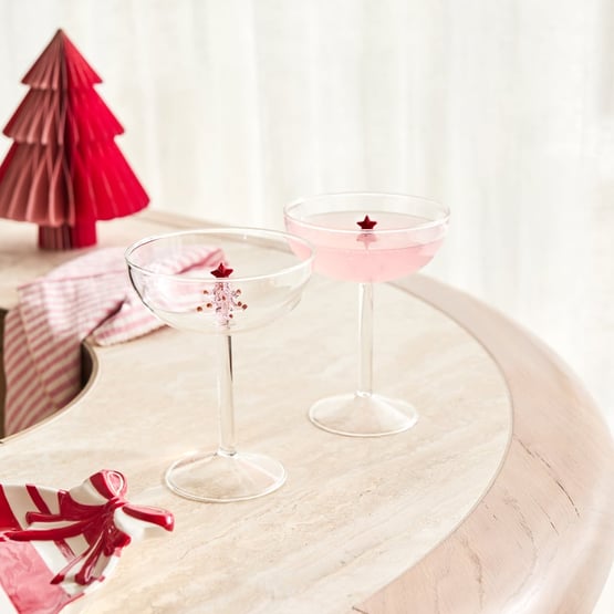 Christmas Pink Tree Coupe Glass Pack of 2