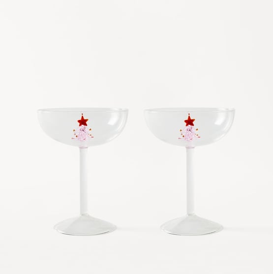 Christmas Pink Tree Coupe Glass Pack of 2