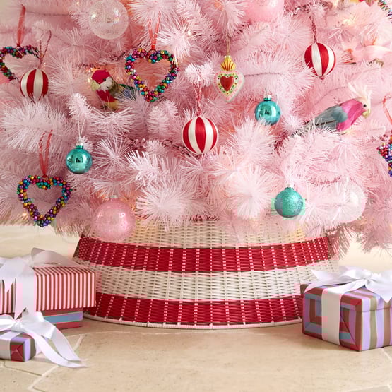 Festive Red & White Stripe Tree Skirt