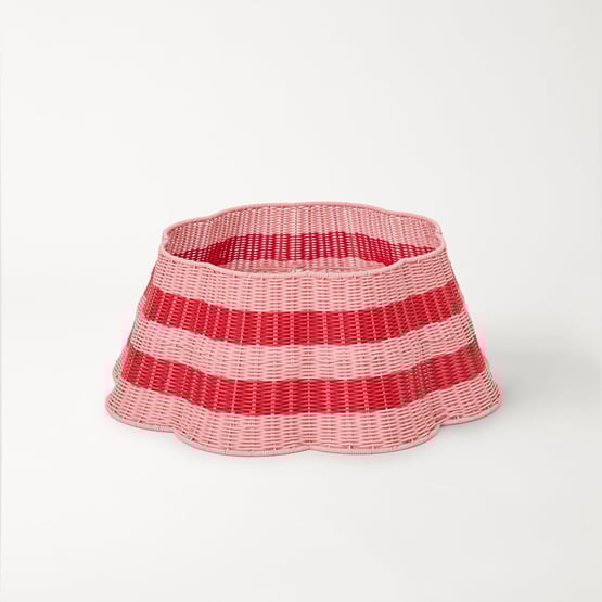 Festive Pink & Red Stripe Scalloped Tree Skirt
