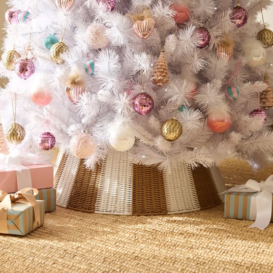 Festive Natural & White Stripe Tree Skirt