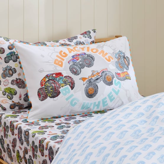 Mattel Hot Wheels Monster Trucks Text Pillowcase 