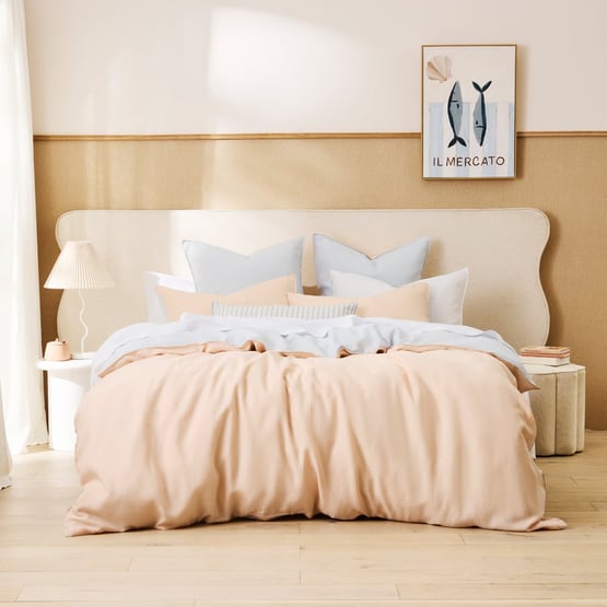 Vintage Washed Linen Peach & Sky Blue Duo Quilt Cover Separates