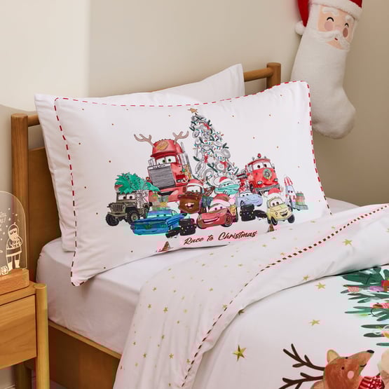 Disney Pixar Cars A Race To Christmas Text Pillowcase