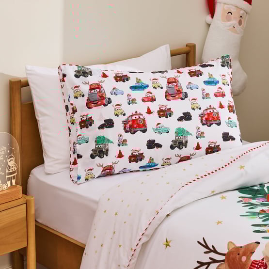Disney Pixar Cars A Race To Christmas Text Pillowcase