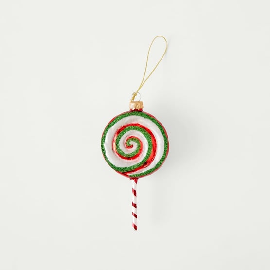 Vintage Glass Red, White & Green Lollypop Ornament