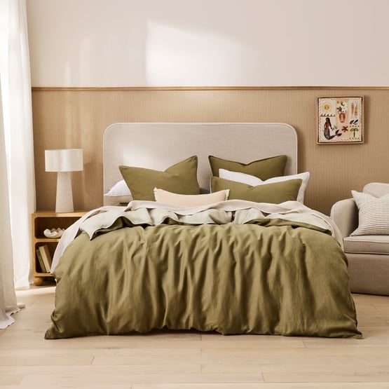 Vintage Washed Linen Olive & Pistachio Duo Quilt Cover Separates