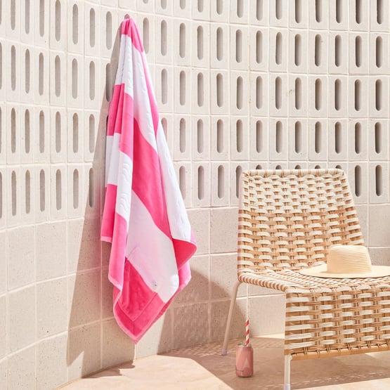 Bronte Pink Stripe Luxe Velour Pocket Beach Towel