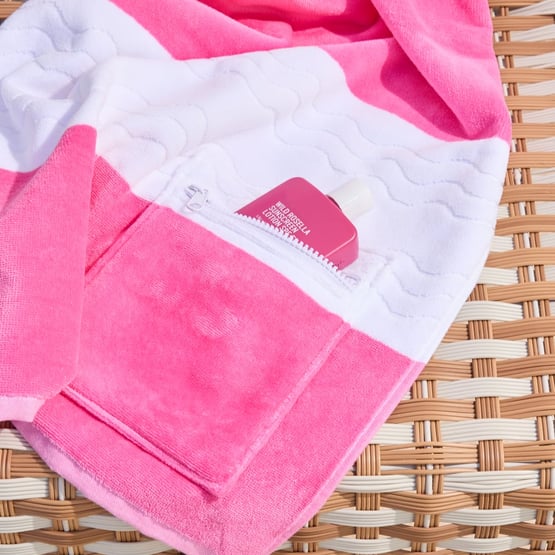 Bronte Pink Stripe Luxe Velour Pocket Beach Towel