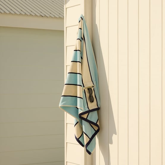 Lorne Blue Stripe Luxe Velour Pocket Beach Towel