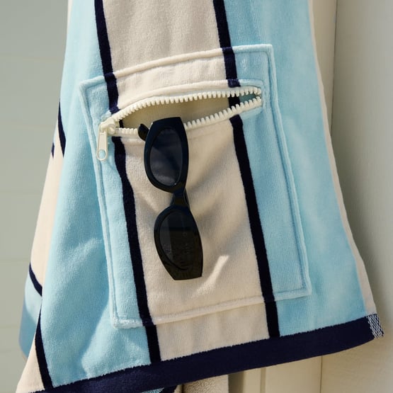 Lorne Blue Stripe Luxe Velour Pocket Beach Towel