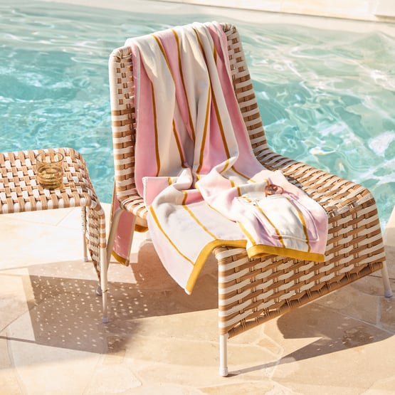 Lorne Pink Stripe Luxe Velour Pocket Beach Towel