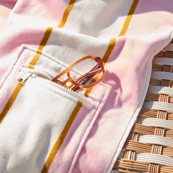 Lorne Pink Stripe Luxe Velour Pocket Beach Towel
