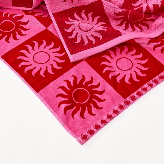 Sundown Pink Luxe Velour Beach Towel