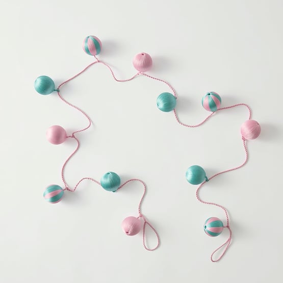 Pink & Mint Thread Stripe Ball Garland