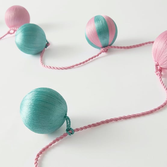 Pink & Mint Thread Stripe Ball Garland