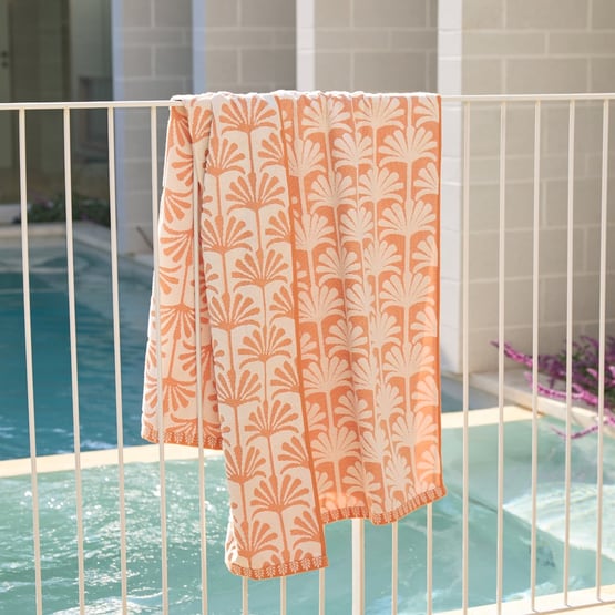 Apricot Orange Palm Terry Textured Beach Towel