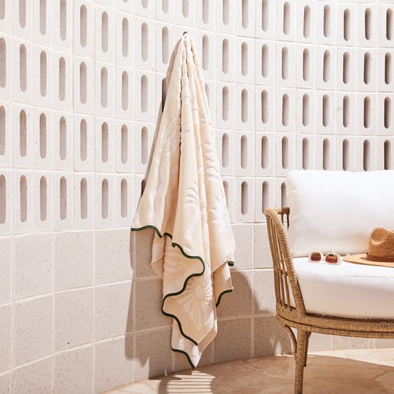 Cream Motif Terry Textured Beach Towel