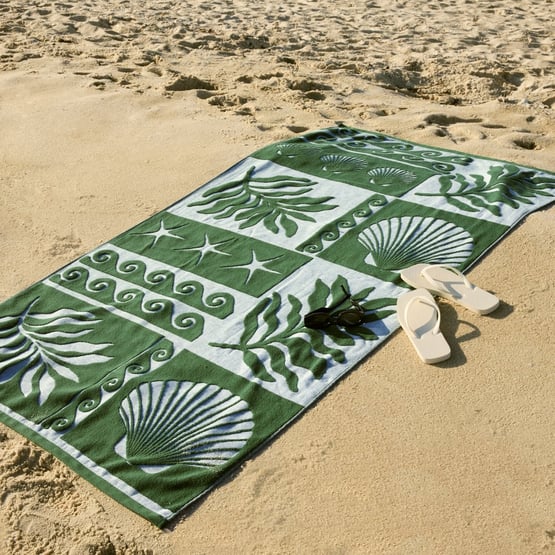 Green Motif Terry Textured Beach Towel