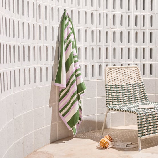 Kale & Orchid Stripe Terry Textured Beach Towel
