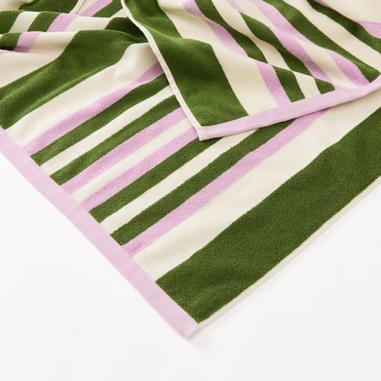 Kale & Orchid Stripe Terry Textured Beach Towel
